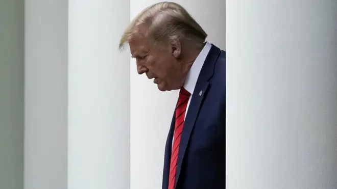 President Donald Trump arrives to speak at a press briefing about coronavirus testing in the Rose Garden of the White House