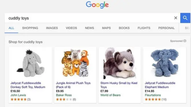 تظهر إعلانات خدمة غوغل للتسوق في مقدمة كثير من صفحات نتائج البحث على محرك غوغل