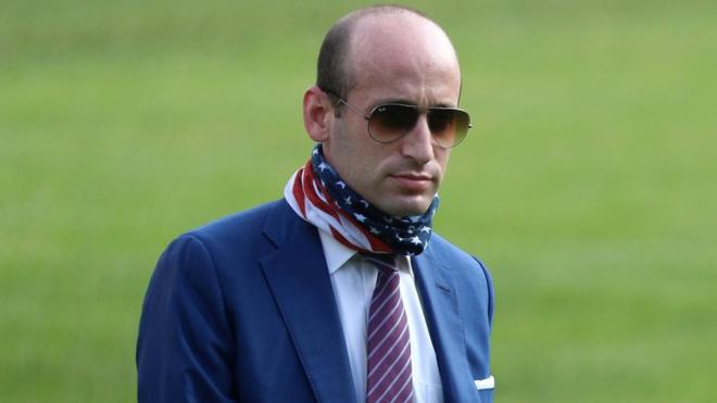 White House Senior Advisor Stephen Miller walks from Marine One to the South Portico of the White House following a day trip to North Carolina, in Washington