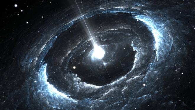 Ilustración de una estrella de neutrones giratoria altamente magnetizada