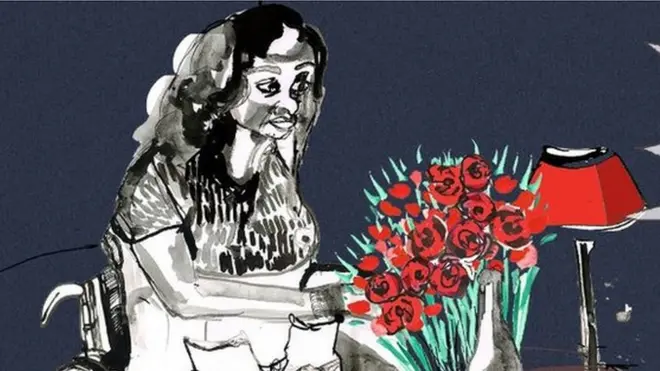 Ebere holding a bouquet of roses with her 'prince charming' partner who became her abuser