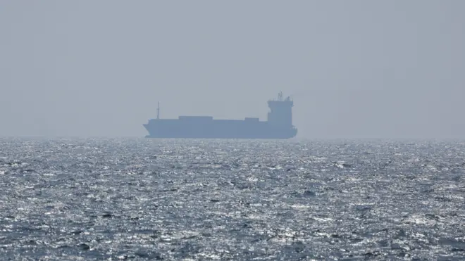 نمایی از کشتی باری در آب‌های تنگه هرمز 