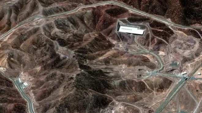 A satellite image of Fordo, one of three Iranian nuclear sites hit by Trump