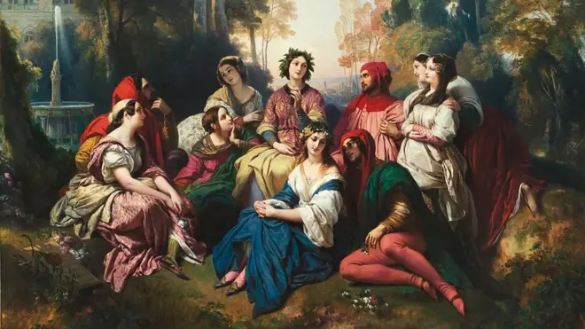 Slika Franca Vinterhaltera „Dekameron” (1837) prikazuje deset aristokrata koji pričaju jedni drugima golicave priče