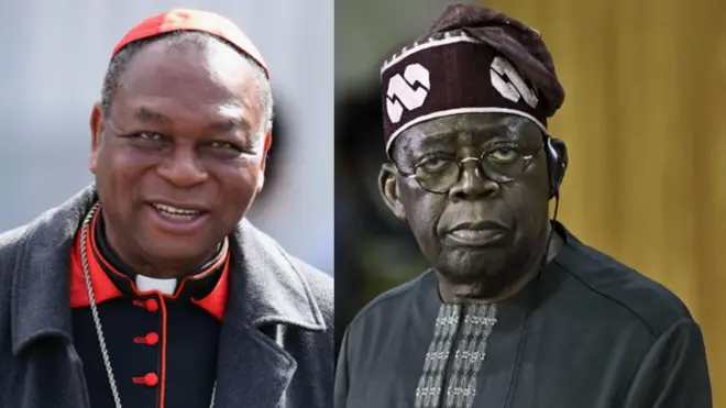 Bisọọbu Onaiyekan wọ asọ alufa, o si de fila pẹrẹsẹ pupa si pẹlu aworan aarẹ Bola Tinubu to wọ asọ sokoto ati ẹwu dudu pẹlu fila alawọ waini