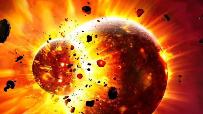 Ishusho yakozwe y'imibumbe ibiri irimo kugongana