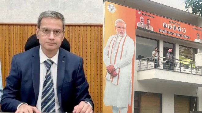 ਪੰਜਾਬ ਦੇ ਕਾਰਜਕਾਰੀ ਡੀਜੀਪੀ ਗੌਰਵ ਯਾਦਵ ਅਤੇ ਚੰਡੀਗੜ੍ਹ ਵਿੱਚ ਬੀਜੇਪੀ ਦੇ ਦਫ਼ਤਰ ਦੀ ਤਸਵੀਰ