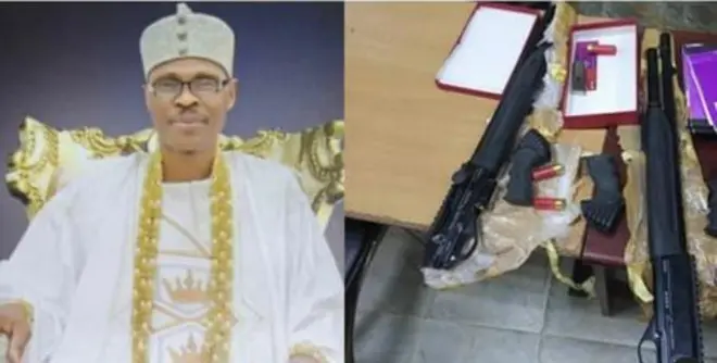 Aworan Oba ogboni ati ibon ti wọn ka mọ ile rẹ