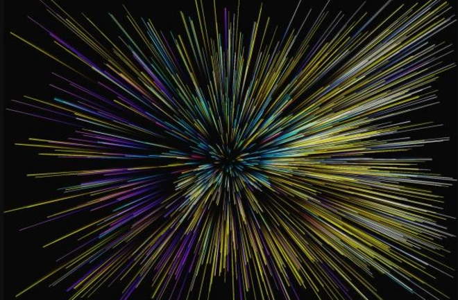 กราฟิกลำแสงหลากเส้นสี 