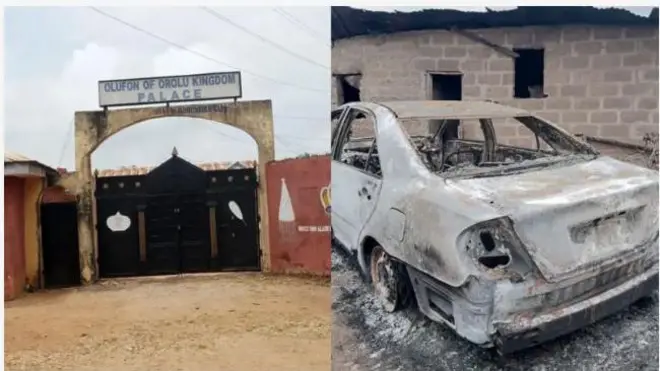 Aafin Olufon ati mọto ti wọn jo nina kanlẹ