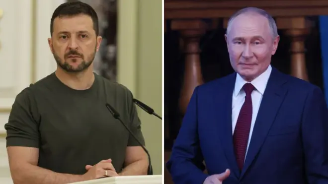 Volodymyr Zelensky and Vladimir Putin