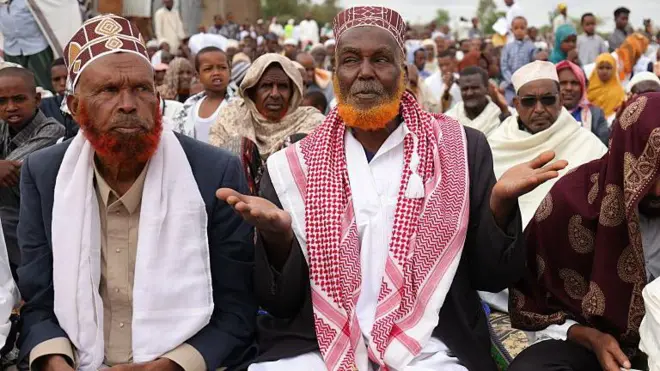 Muslims gather to perform Eid al-Adha prayer at the field in Babile region of Harar City, Ethiopia on June 06, 2025.