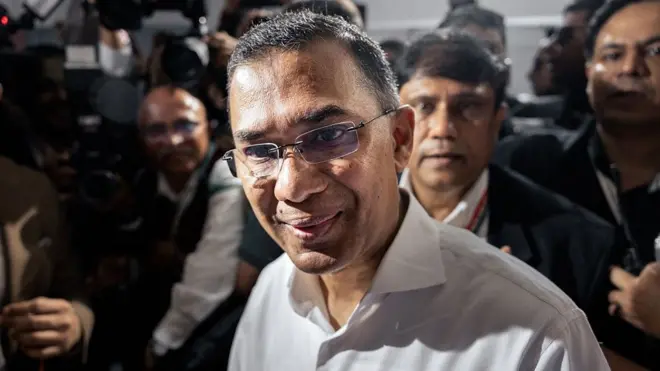 BNP Chairman Tarique Rahman casts his vote at the Gulshan Model School and College polling centre on February 11, 2026 in Dhaka,
