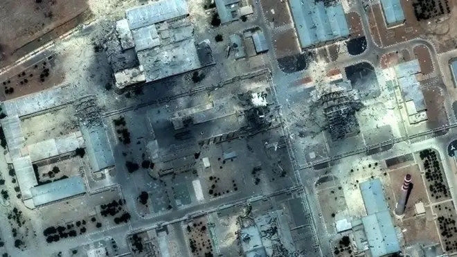 Satellite image reveal multiple buildings damaged or destroyed at the Isfahan nuclear technology center. An aerial shot of a complex of buildings can be seen in the photograph.