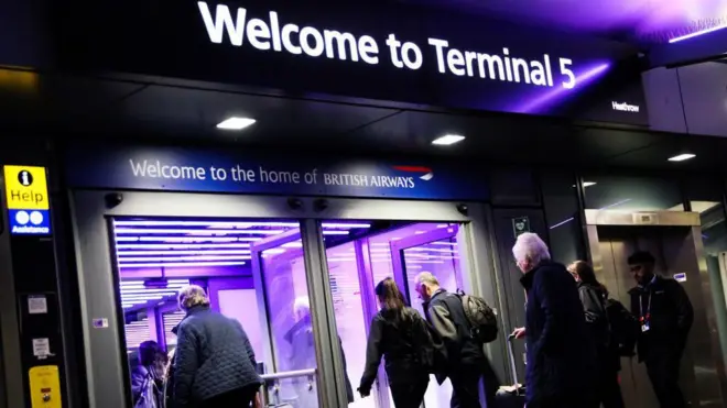 People arriving at Heathrow Airport in the United Kingdom
