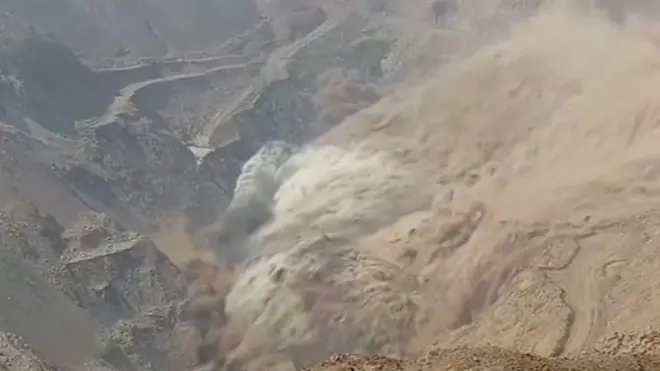 A mountain collapses