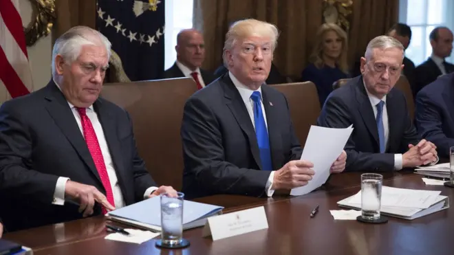 أدلى الرئيس الأمريكي، دونالد ترامب، بتهديداته أثناء ترأسه اجتماع لأعضاء حكومته