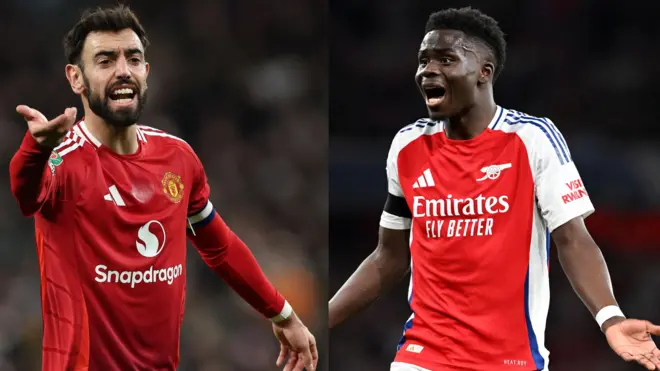 Aworan Bruno Fernandes ati Bukayo Saka