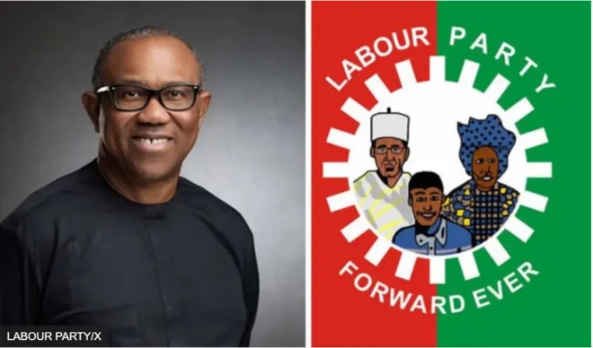 Àwòrán Peter Obi àti àsíá Labour Party