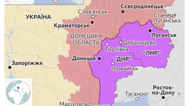 Карта меж "ДНР" та "ЛНР"