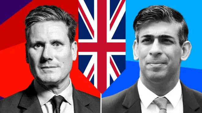Sir Keir Starmer (trái), 61 tuổi, lãnh đạo Công đảng và Thủ tướng Rishi Sunak (phải), 44 tuổi, lãnh đạo Đảng Bảo thủ