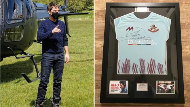 Tom Cruise signed shirts for Woburn & Wavendon Football Club while filming at their ground