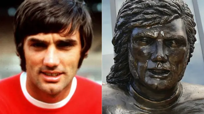 George Best and a statue of George Best