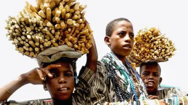 Young vendors at a market in Maiduguri, Nigeria
