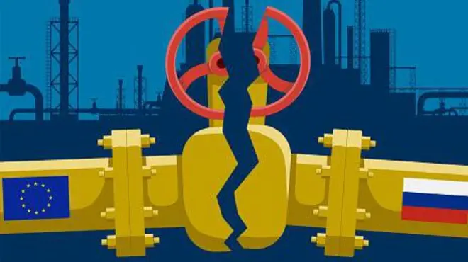 газовий вентиль, прапори ЄС та Росії