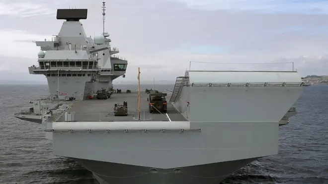 "Куин Элизабет", как и "Адмирал Кузнецов", не оснащена катапультой - вместо этого на краю палубы построен трамплин