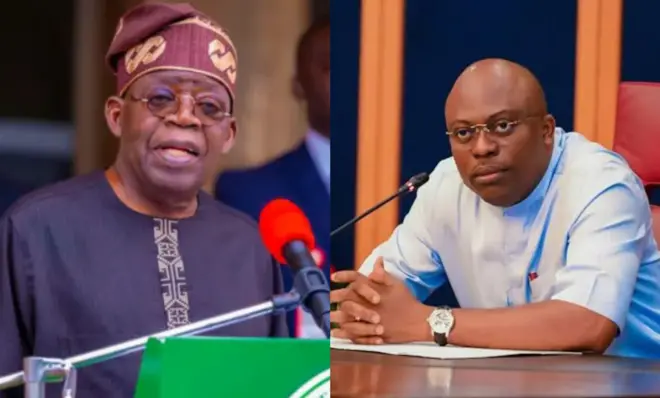 Aworan Aarẹ Bola Tinubu ati Sim Fubara