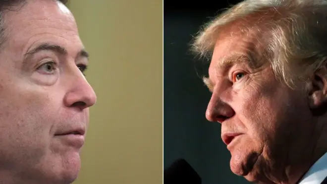 Tổng thống Donald Trump (phải) chỉ vừa sa thải cựu giám đốc FBI James Comey vào tuần trước