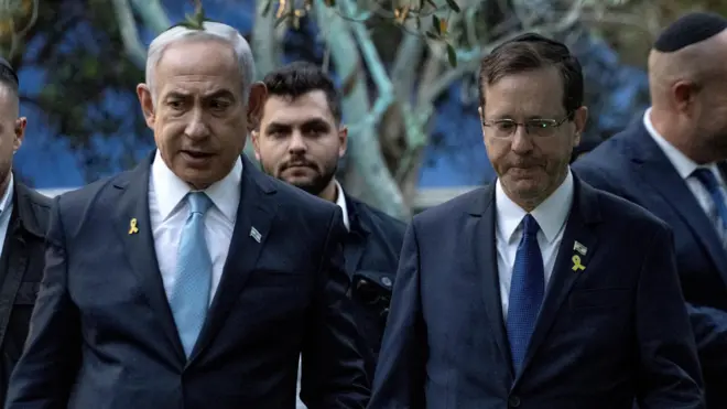 رئيس الوزراء الإسرائيلي بنيامين نتنياهو والرئيس الإسرائيلي إسحاق هرتزوغ