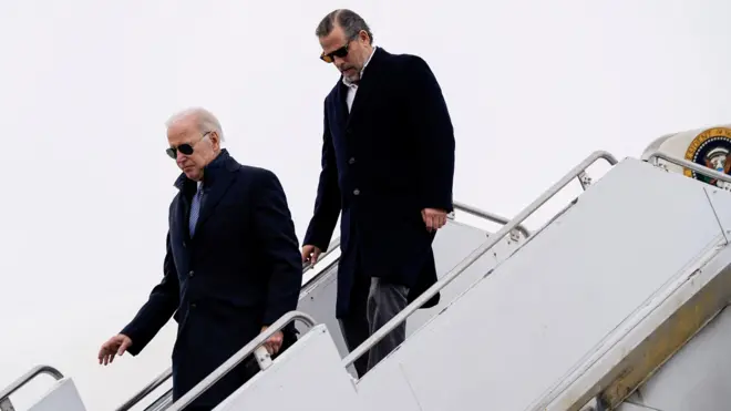 Joe Biden and Hunter Biden deplane from Air Force One for 2023