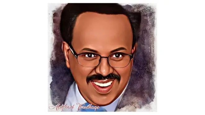 Sawirka madaxweynaha Soomaaliya Maxamed Cabdullaahi Farmaajo oo ay dadka adeeggan isticmaalay sameeyeen