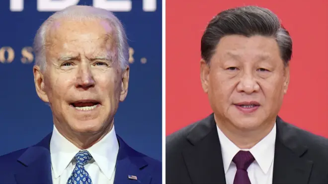 A composite image of Joe Biden and Xi Jinping