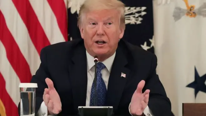 This was Mr Trump's first cabinet meeting since the US outbreak began