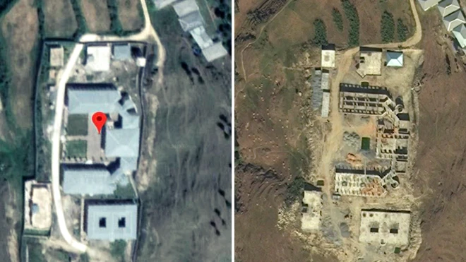 इन दो सैटेलाइट तस्वीरों को हमले से पहले और हमले के बाद की तस्वीर बताया गया है