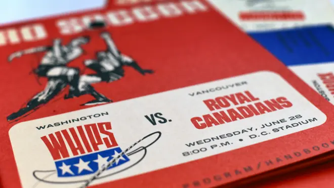 El programa para el partido entre los Washington Whips (Aberdeen) y Vancouver Royal Canadiens (Sunderland).