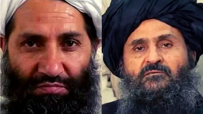 तालिबान नेता हिब्तुल्लाह अख़ुंदज़ादा और मुल्ला अब्दुल ग़नी बरादर