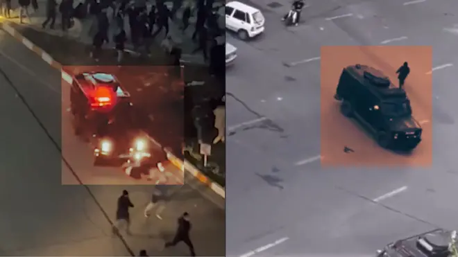 زیرگرفتن معترضان با خودروهای زرهی در اعتراضات ایران 