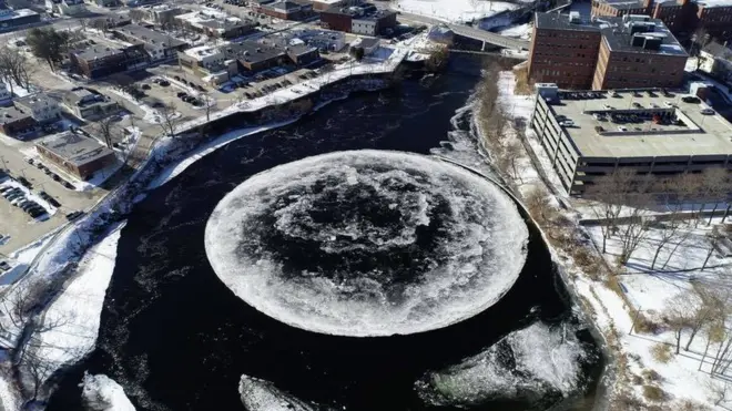The slow-turning ice disk has been a raft for ducks and other local birds
