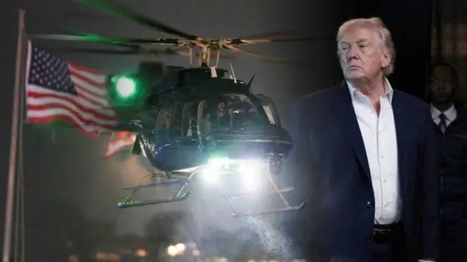 美国总统特朗普与抓捕马杜罗的直升机