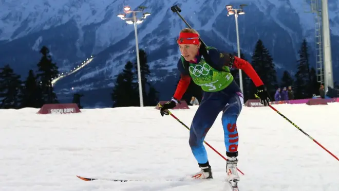 Зайцева во время женской эстафеты на Играх в Сочи