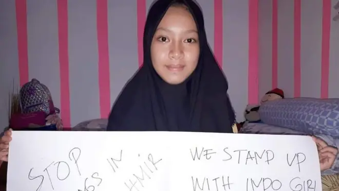 جکارتہ میں احتجاج میں حصہ لینے والی ایک خاتون