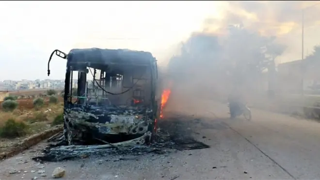 احتراق 6 حافلات متجهة إلى كفريا والفوعة