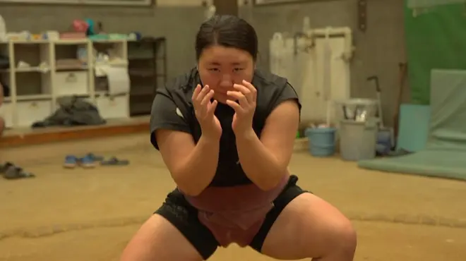 Hiyori Kon one of the top female sumo wrestlers in Japan in the ring.