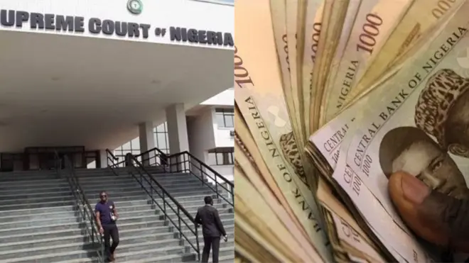 Aworan ile ẹjọ Supreme Court ati owo ẹgbẹrun kan naira odindi atijọ