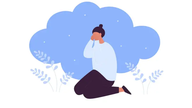 تصویرسازی از دختری که صورتش را با دست پوشانده