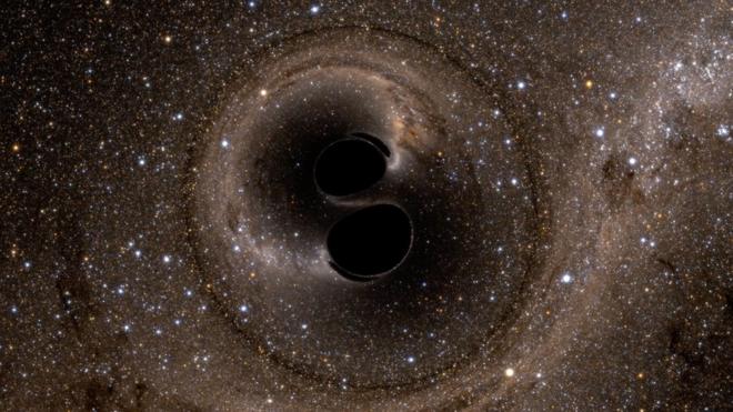 Dos agujeros negros en espiral.